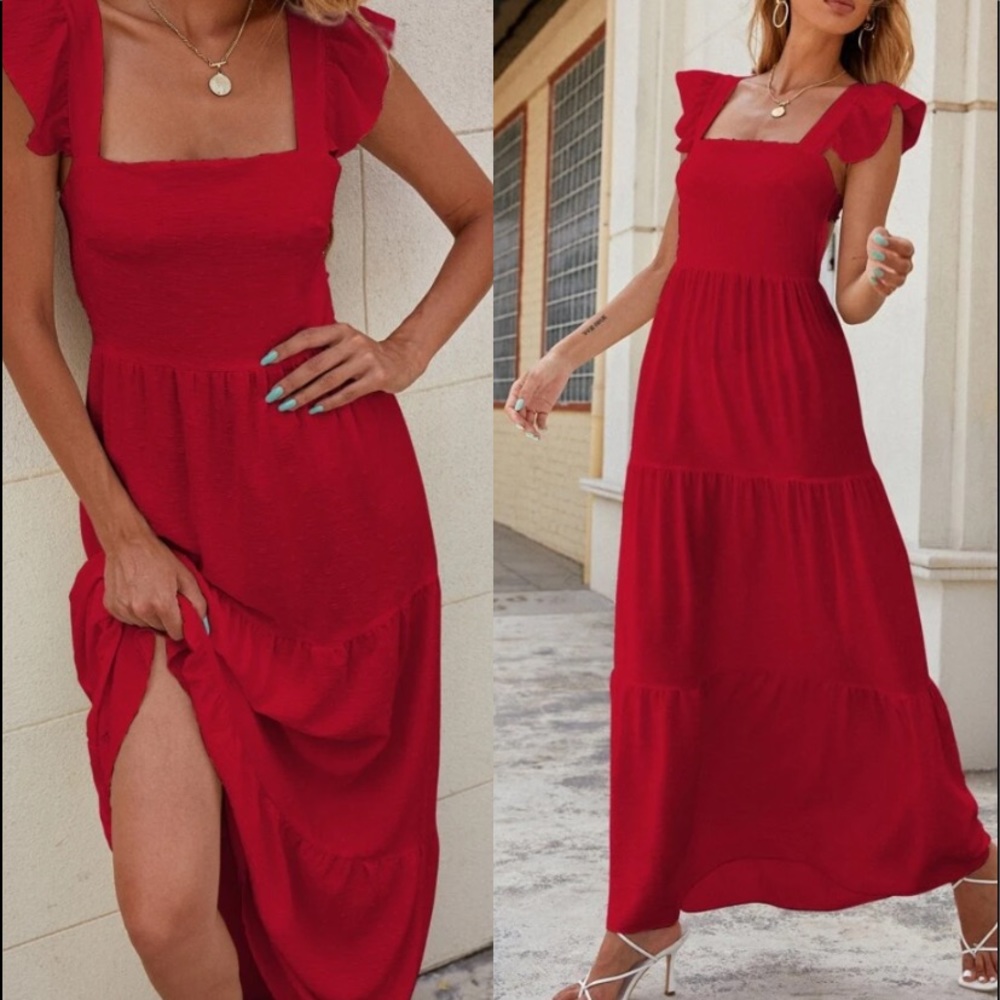 Boho tied open back square neck maxi dress - Picture 4 of 12